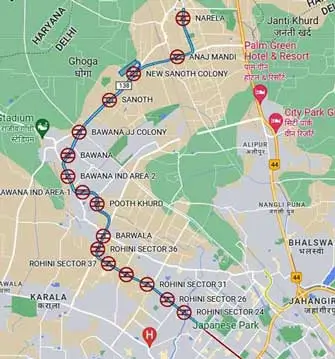 proposed Rithala-Bawana-Narela old Delhi Metro Route