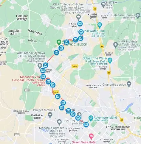 Updated Proposed Rithala-Bawana-Narela-Kundli-Nathupur Delhi Metro Map